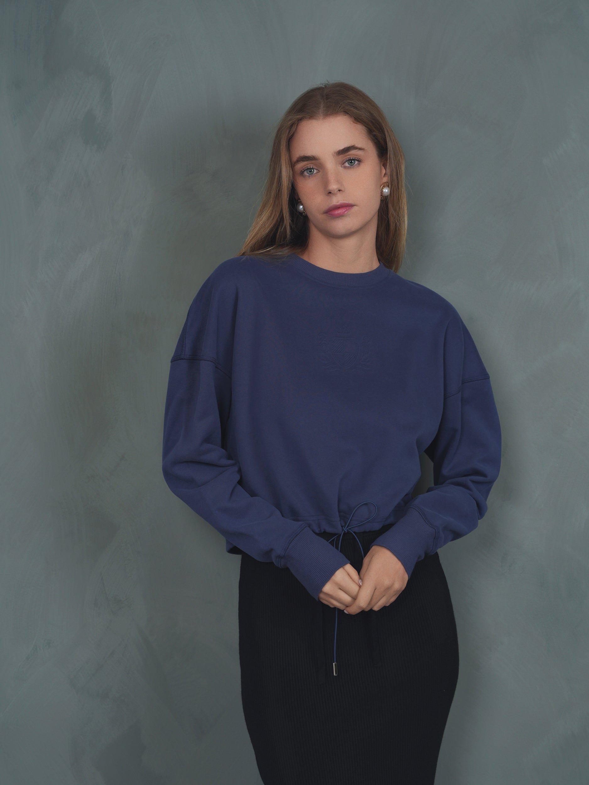 Embossed Drawstring Fleece Sweatshirt