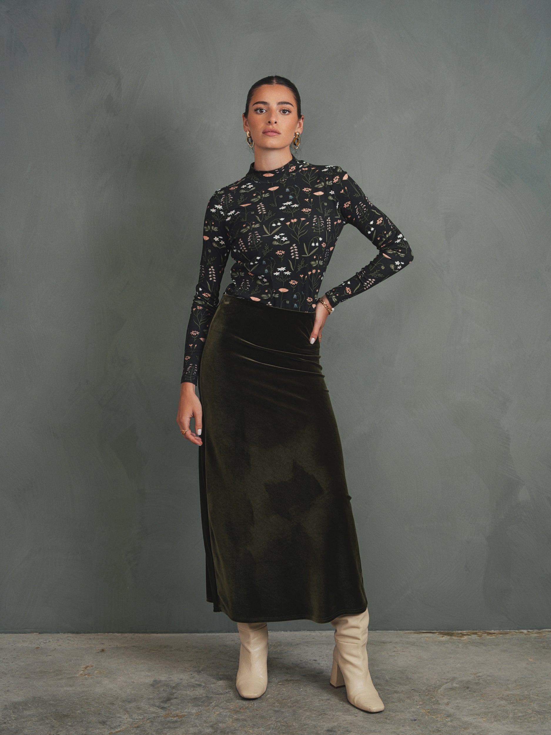 Print Rib Mock Neck