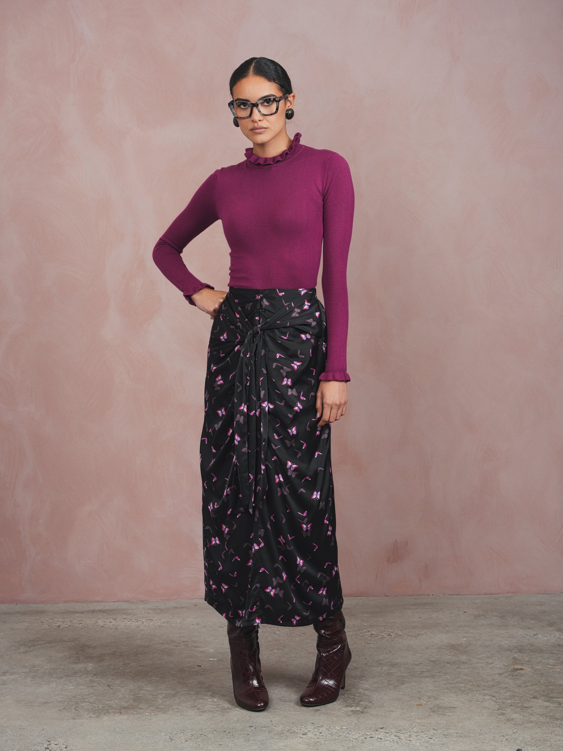 Tie-Front Draped Skirt