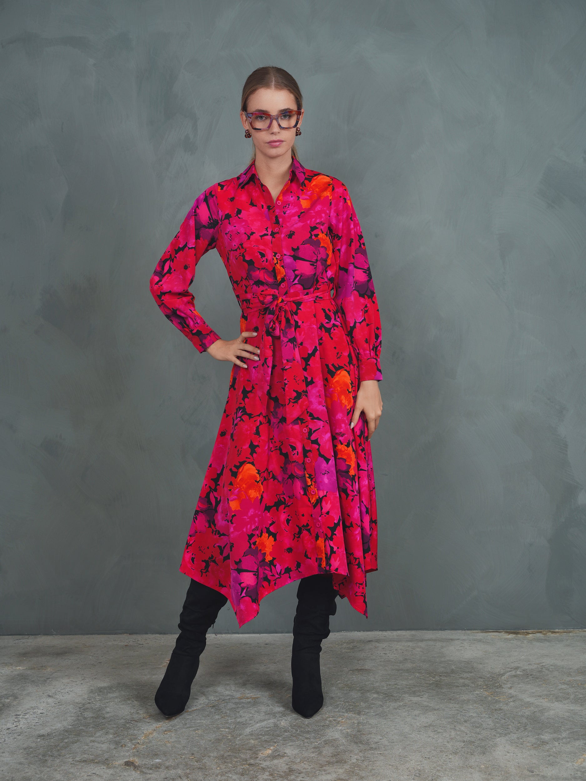 Asymmetrical Print Dress  udelny.com