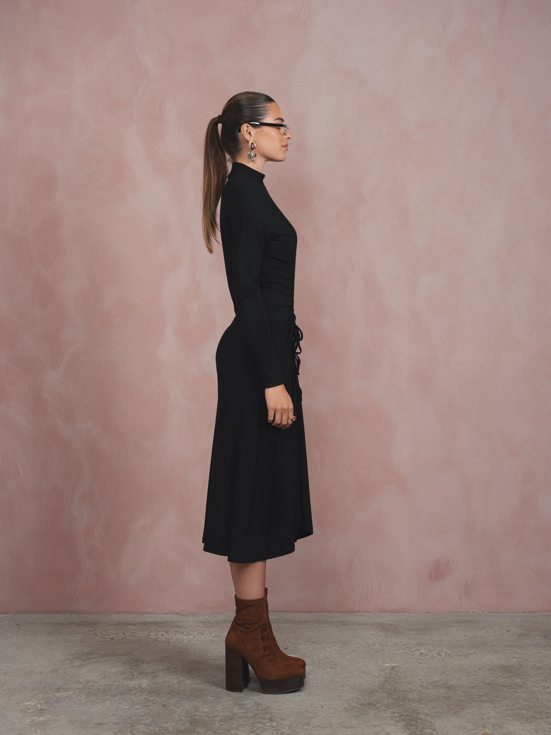 Mock Neck Ruched Dress – udelny.com