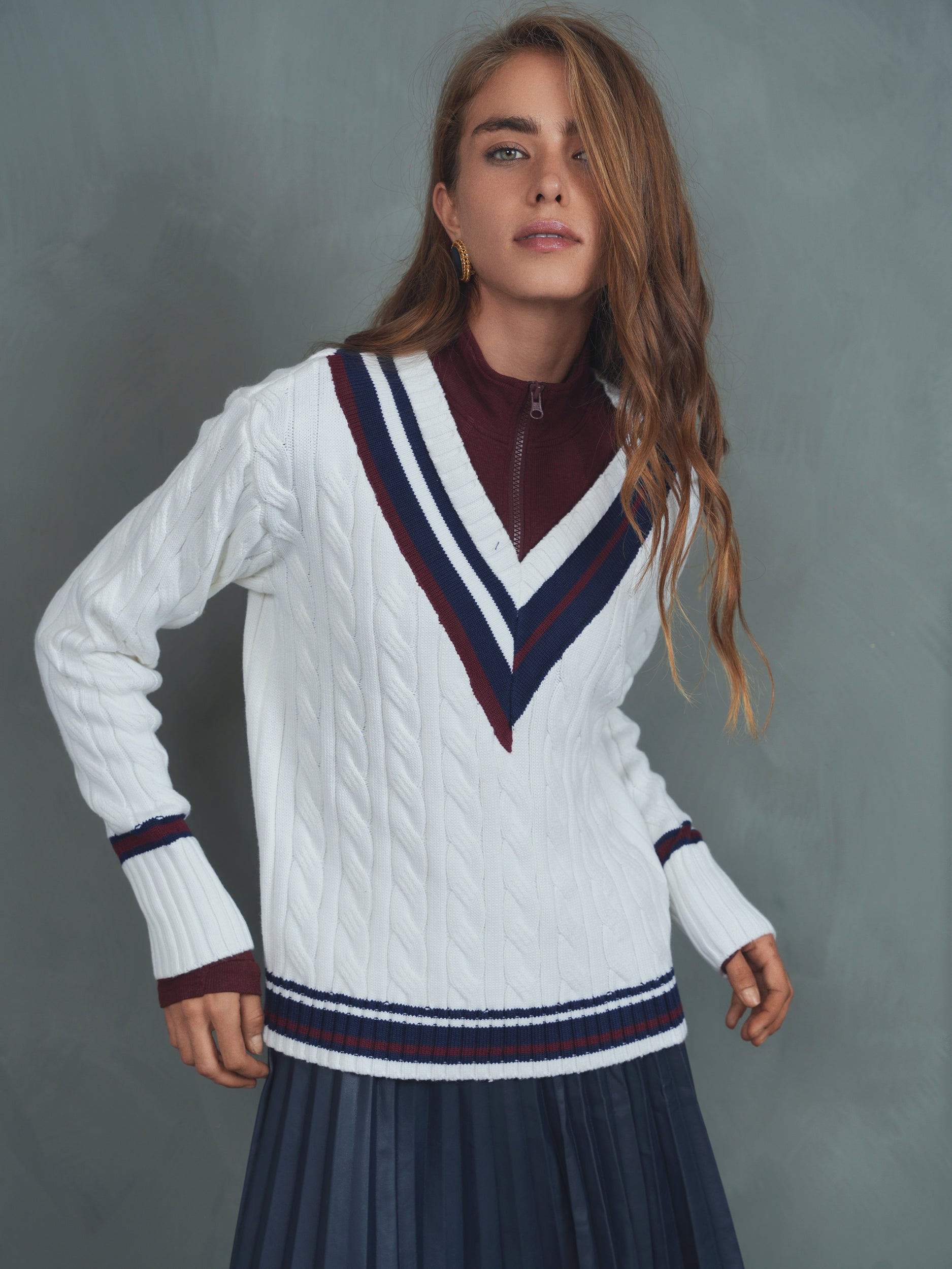 Cable Knit V-Neck Sweater