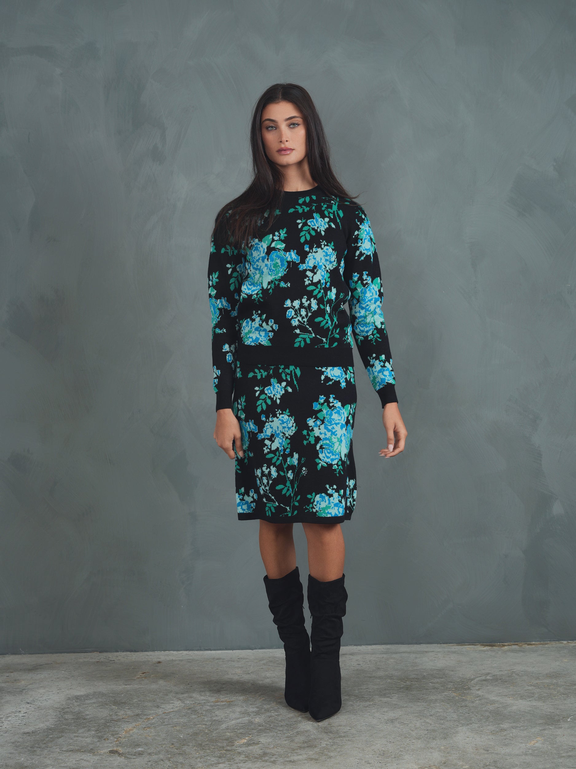 Rib Jacquard Pedicel Knit Tops、skirt Rib Jacquard Pedicel Knit Tops、skirt Rib-knit top with