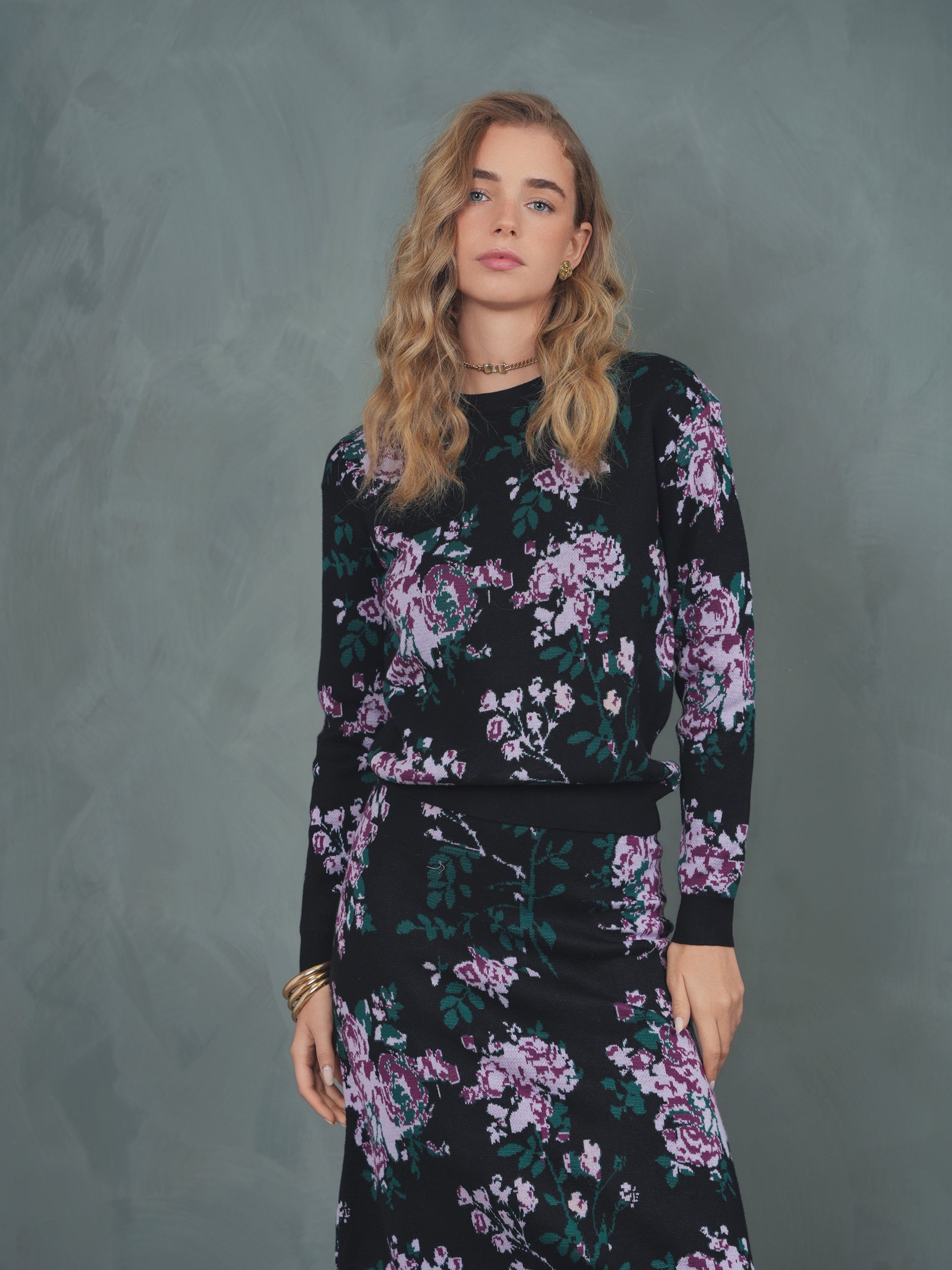 Rib Jacquard Pedicel Knit Tops、skirt Rib Jacquard Pedicel Knit Tops、skirt Charcoal Ribbed Knit