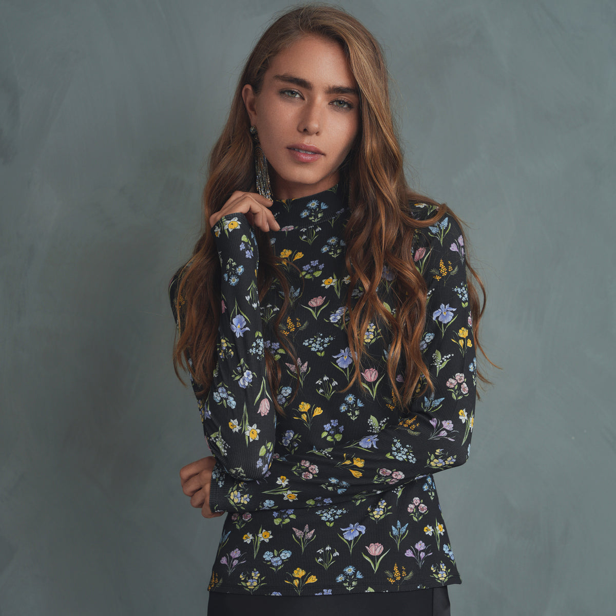 Mock Neck Print Rib Top – udelny.com