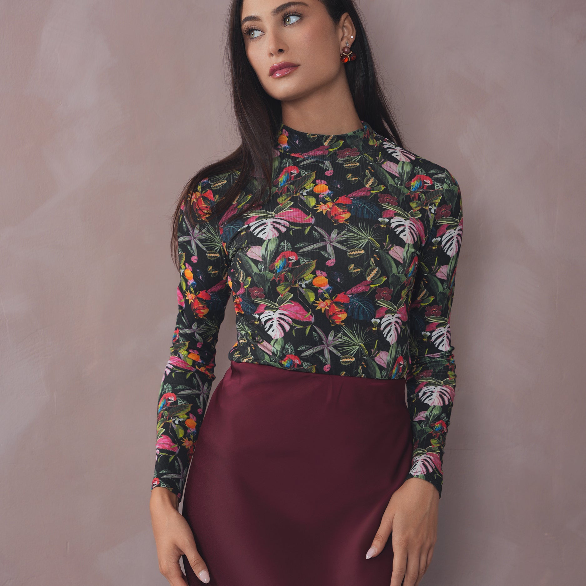Mock Neck Print Rib Top – udelny.com