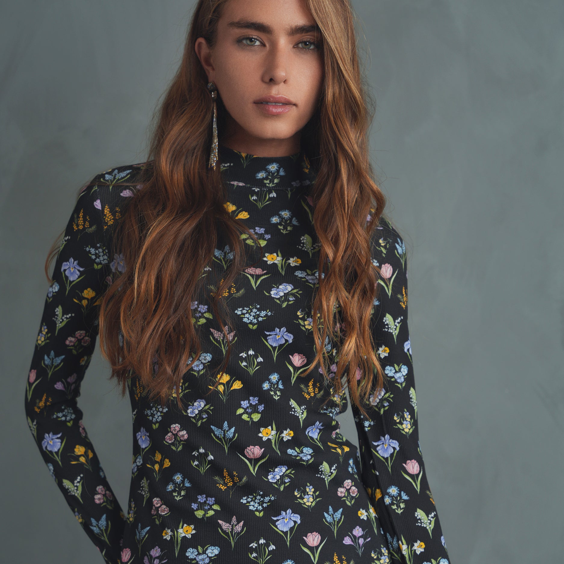 Mock Neck Print Rib Top – udelny.com