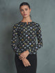 Henley Print Rib Top