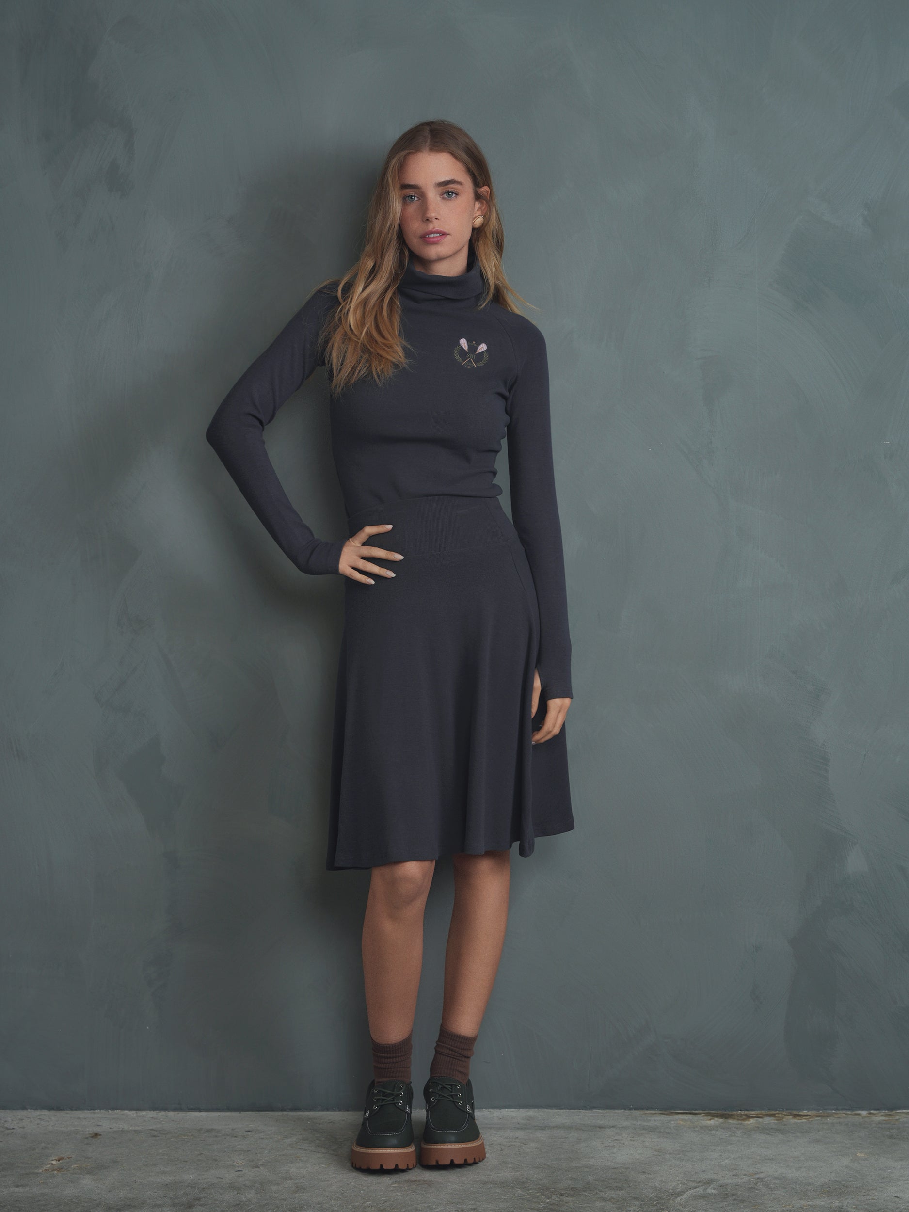Ski Cowl Neck Rib Tee