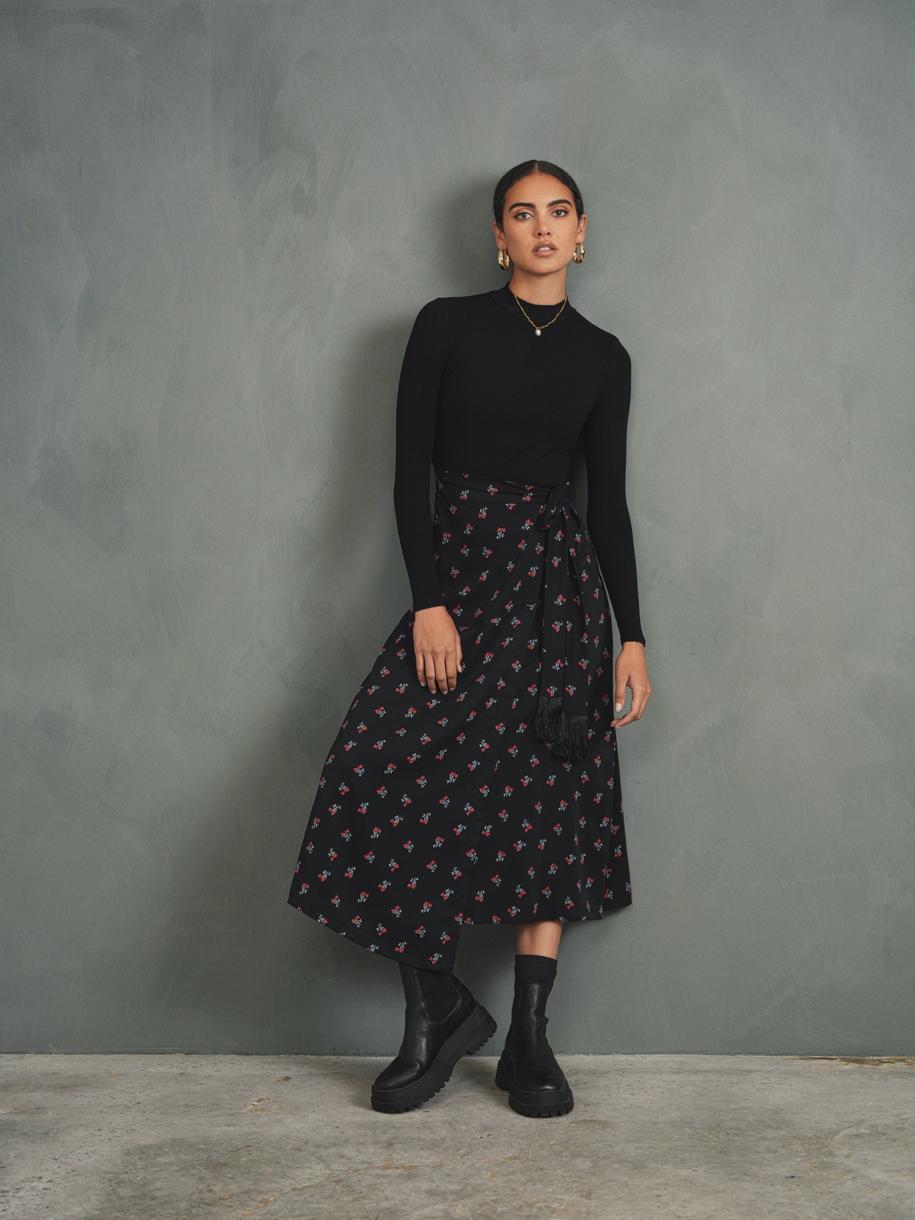 Mock Wrap Print Skirt