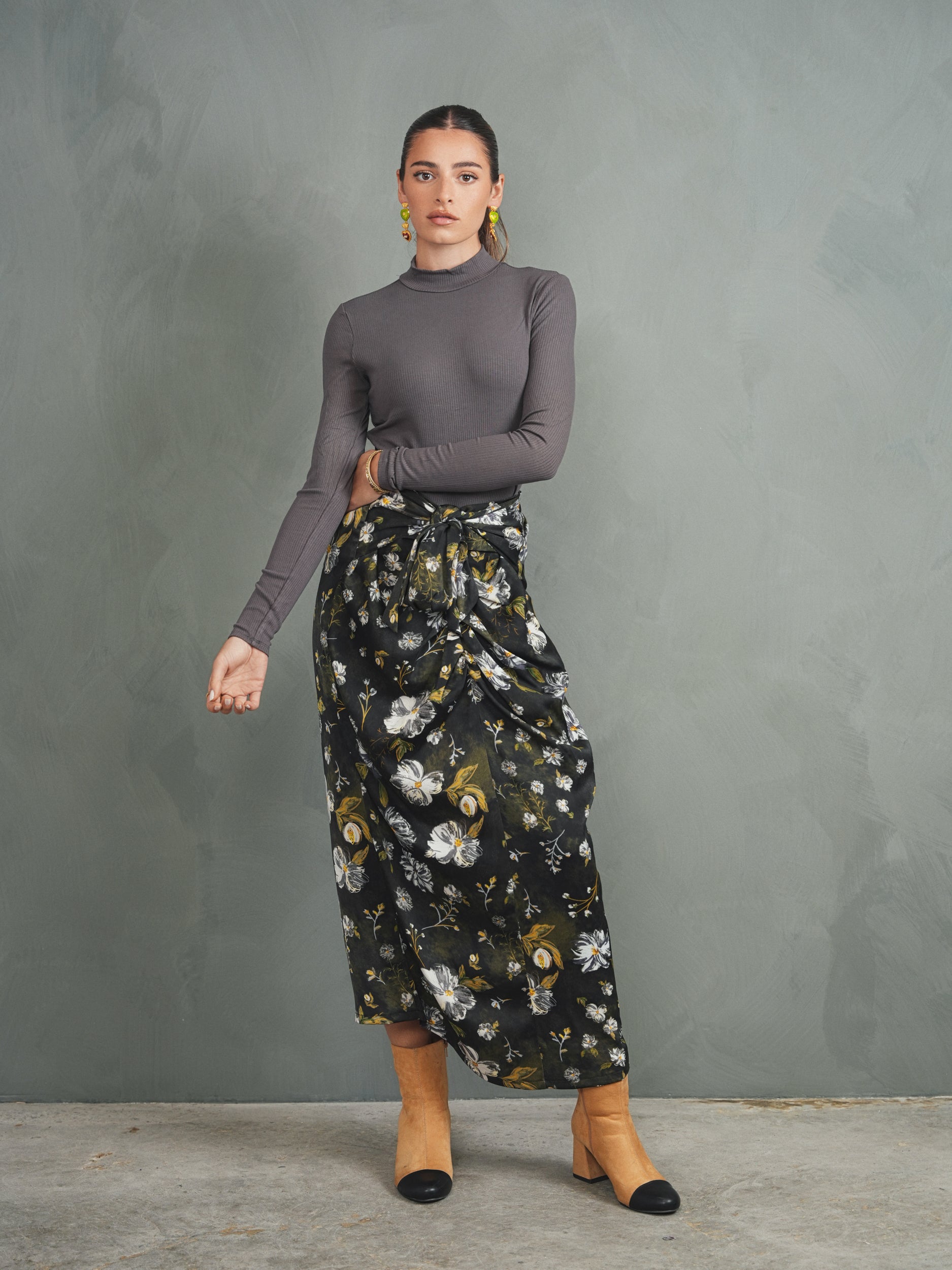 Tie-Front Draped Skirt