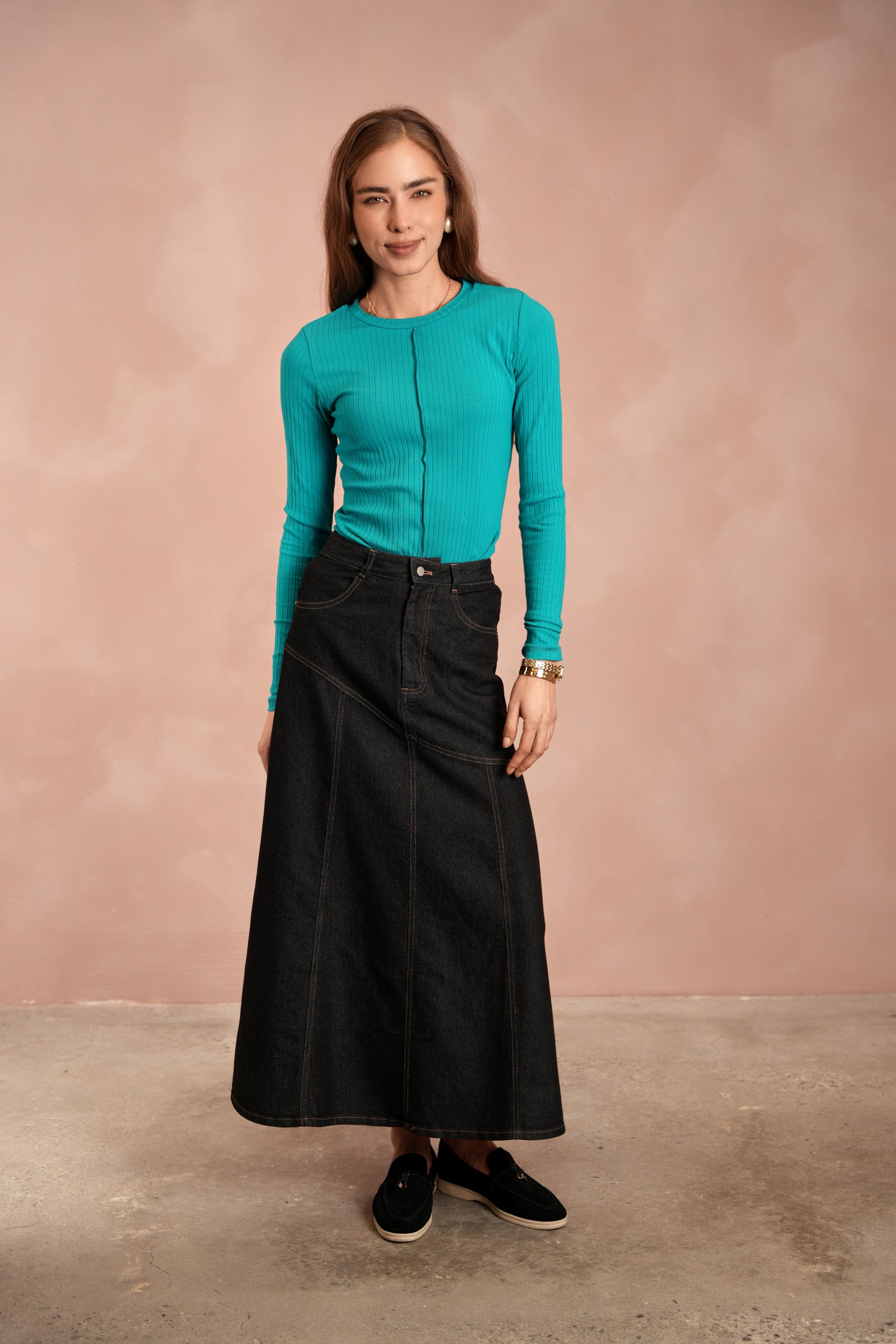 Denim Angled Yoke Skirt