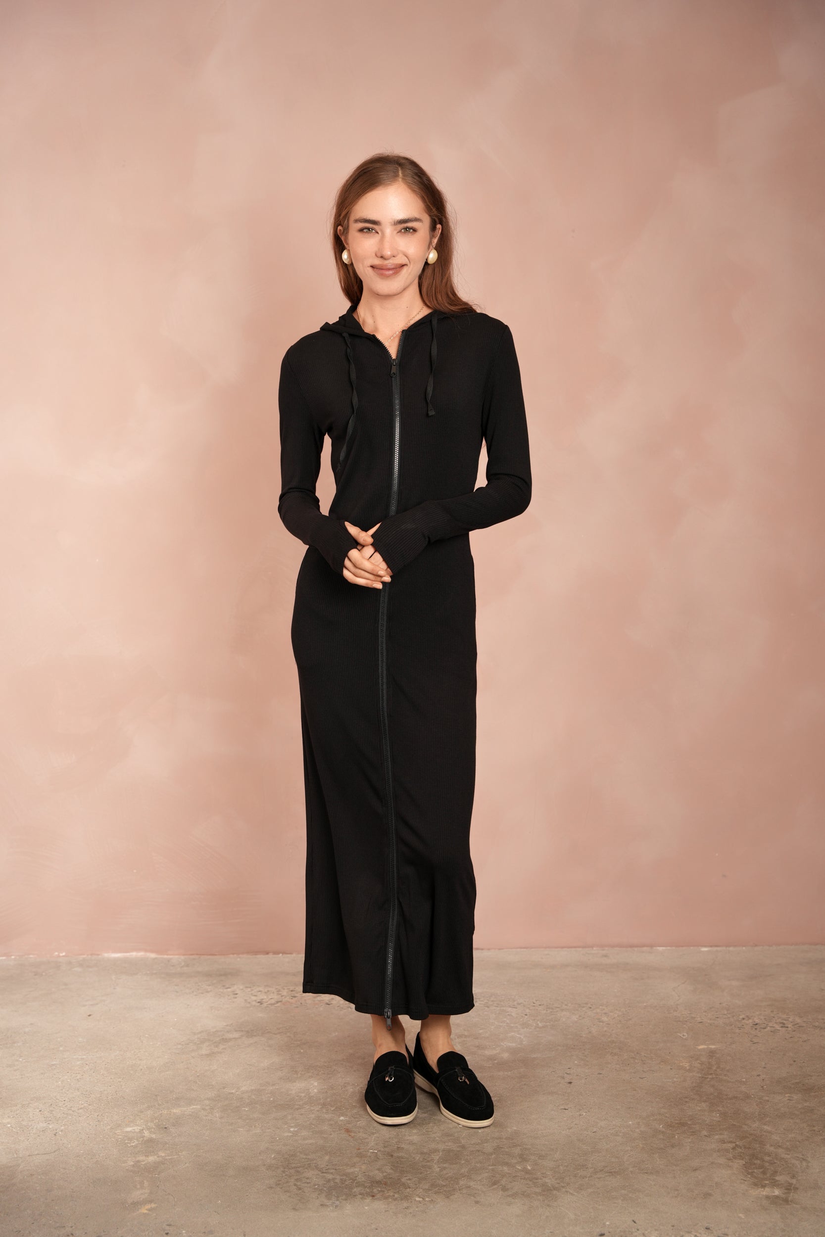 Soft Rib Maxi Zipper Dress