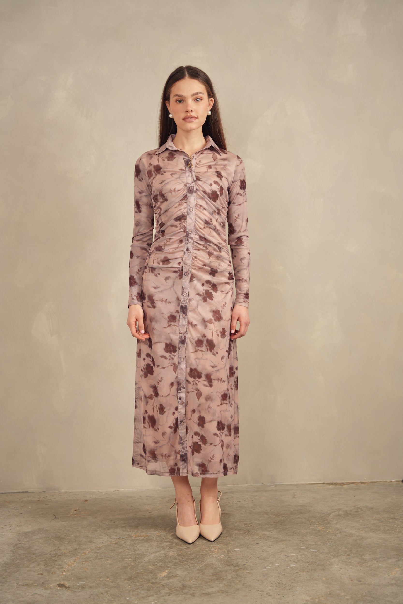 nude mesh ruched dress Mesh Ruched Dress – udelny.com