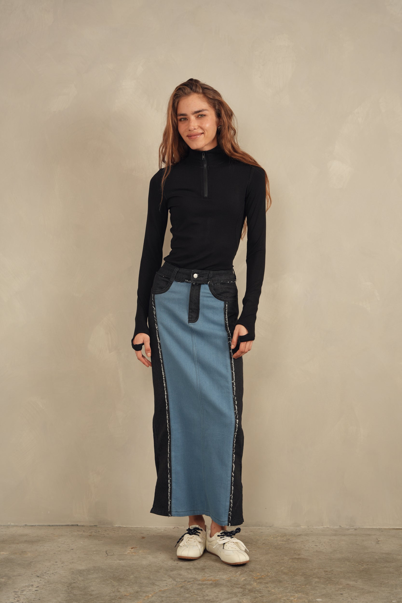 Color Block Denim Skirt