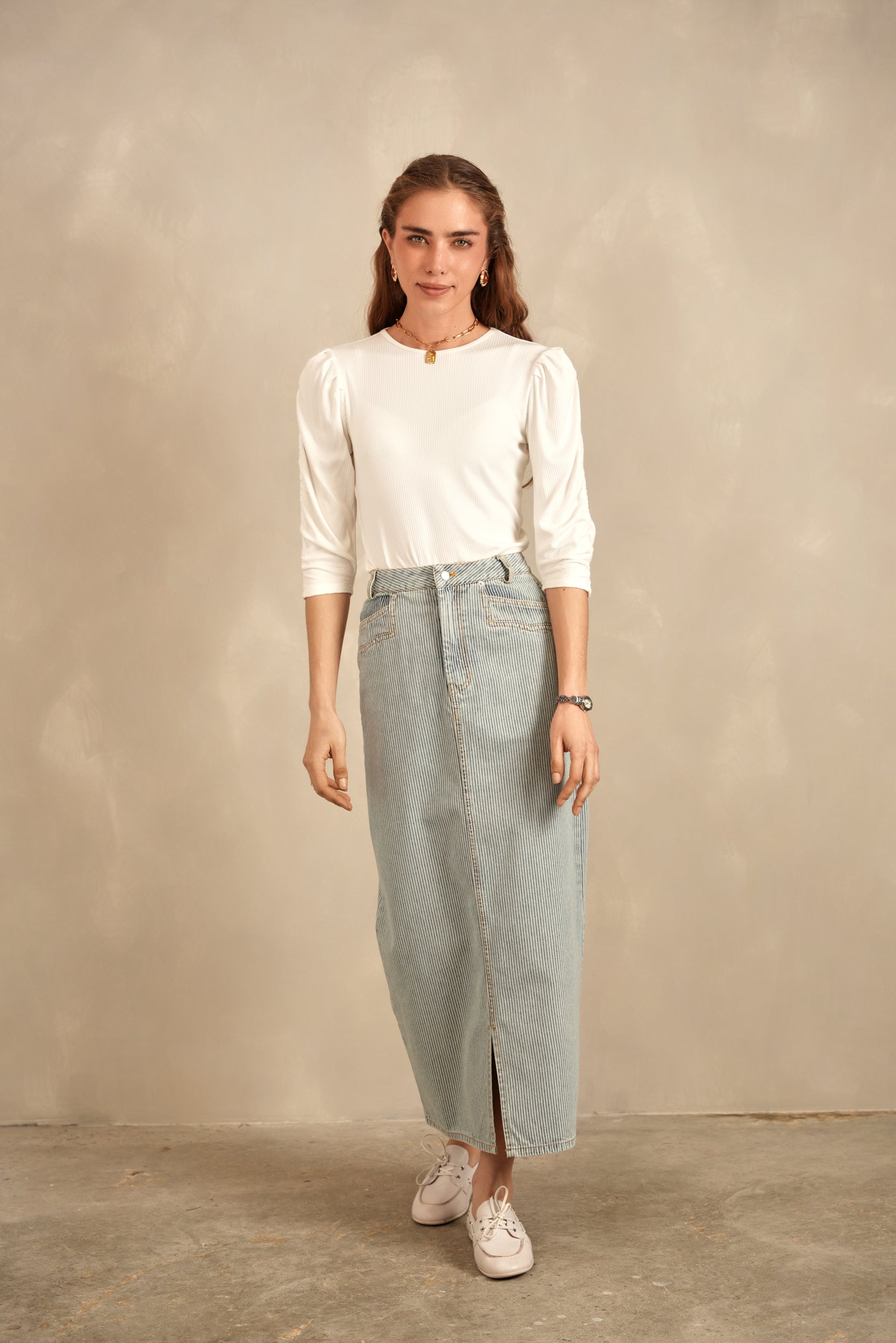 Textured Slit Skirt