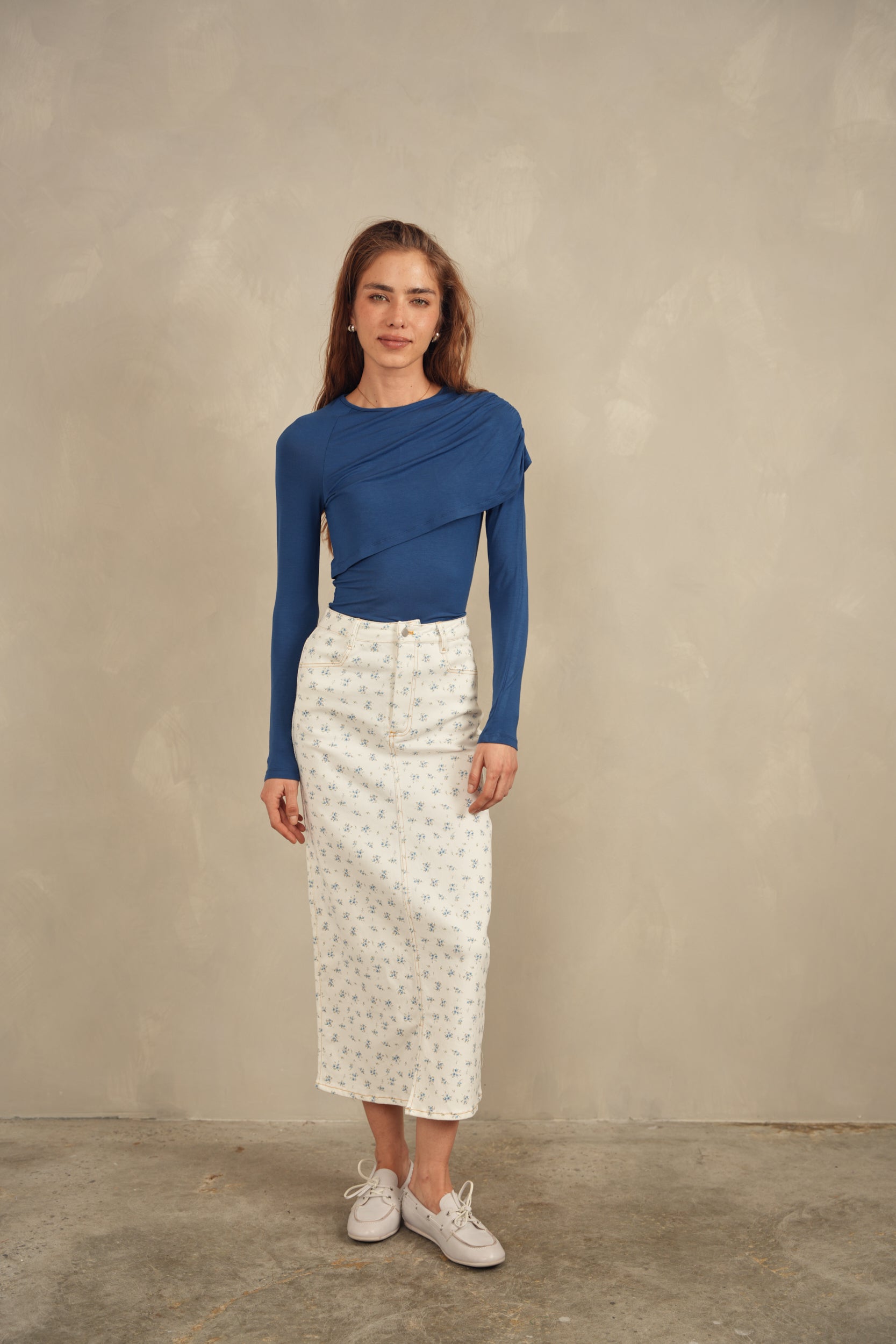 Printed Slit Denim Skirt