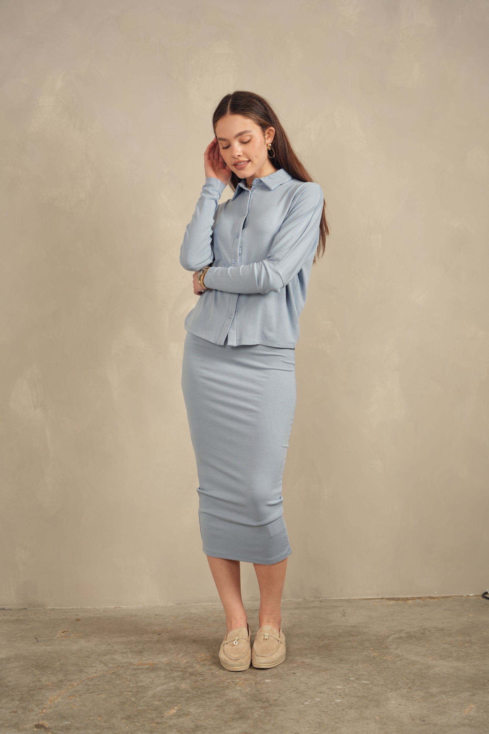 Soft Rib Straight Midi Skirt