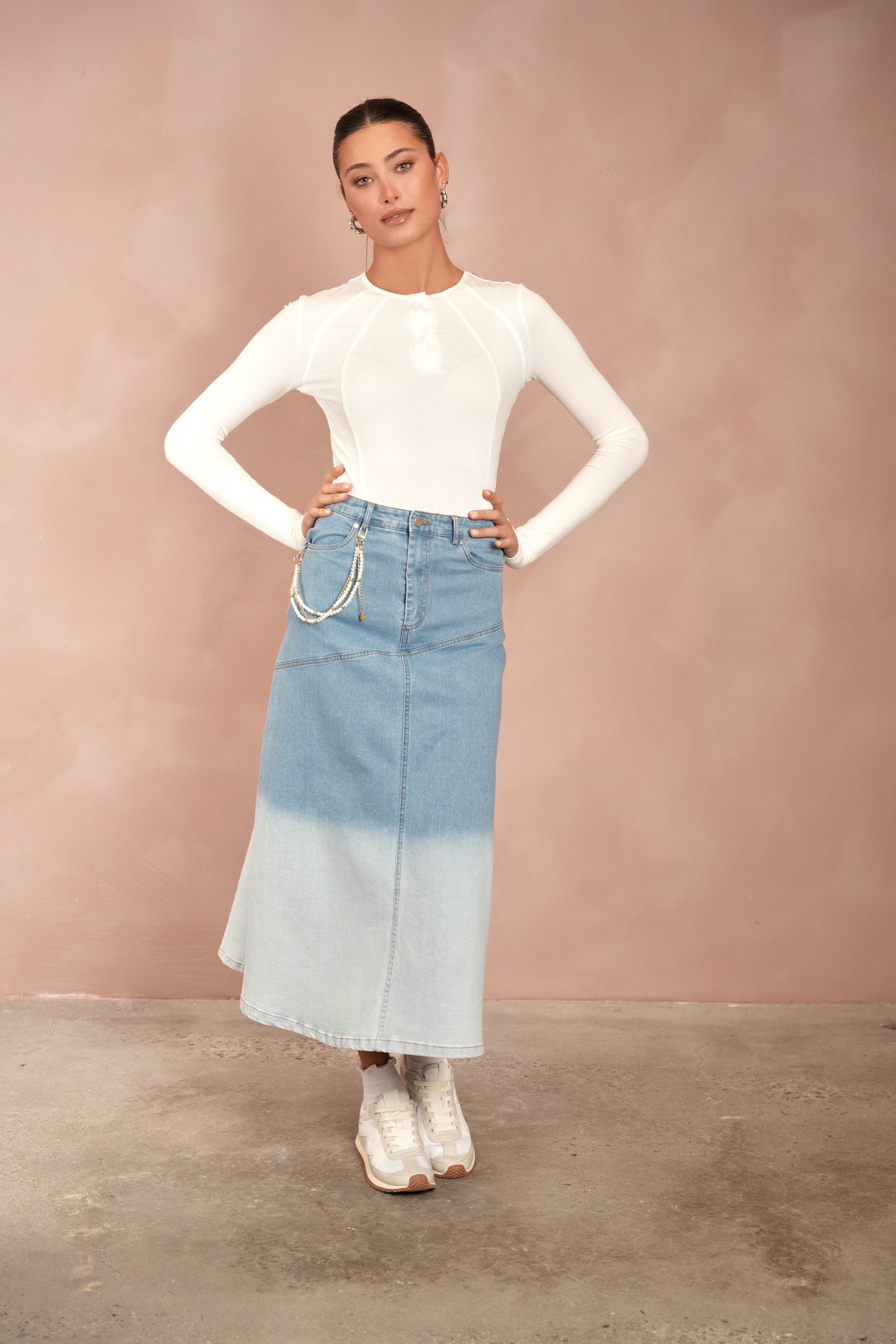 Embellished Chain Denim Skirt