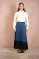 Lace Pleated Denim Skirt - Maxi