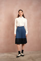 Lace Pleated Denim Skirt