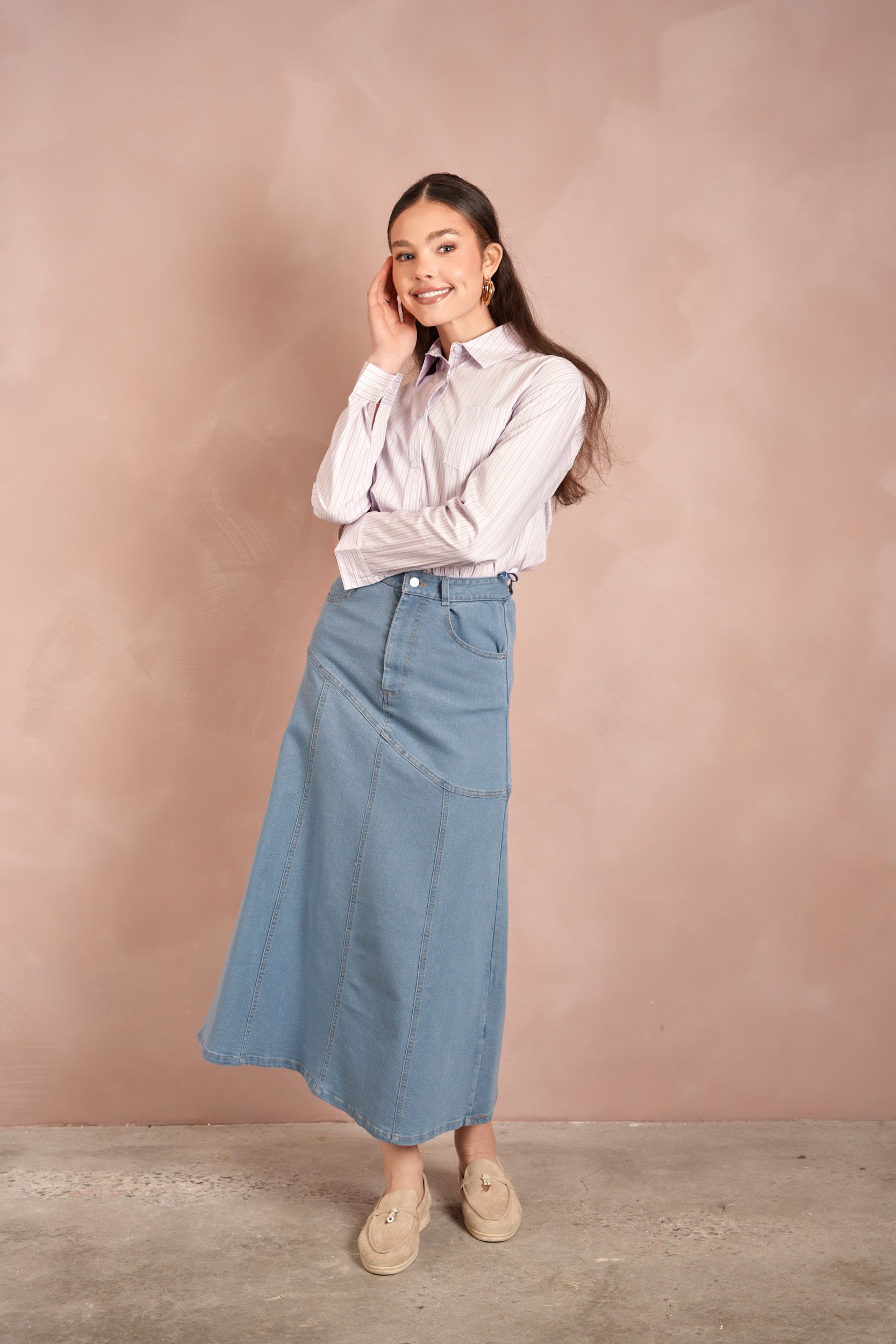 Denim Angled Yoke Skirt