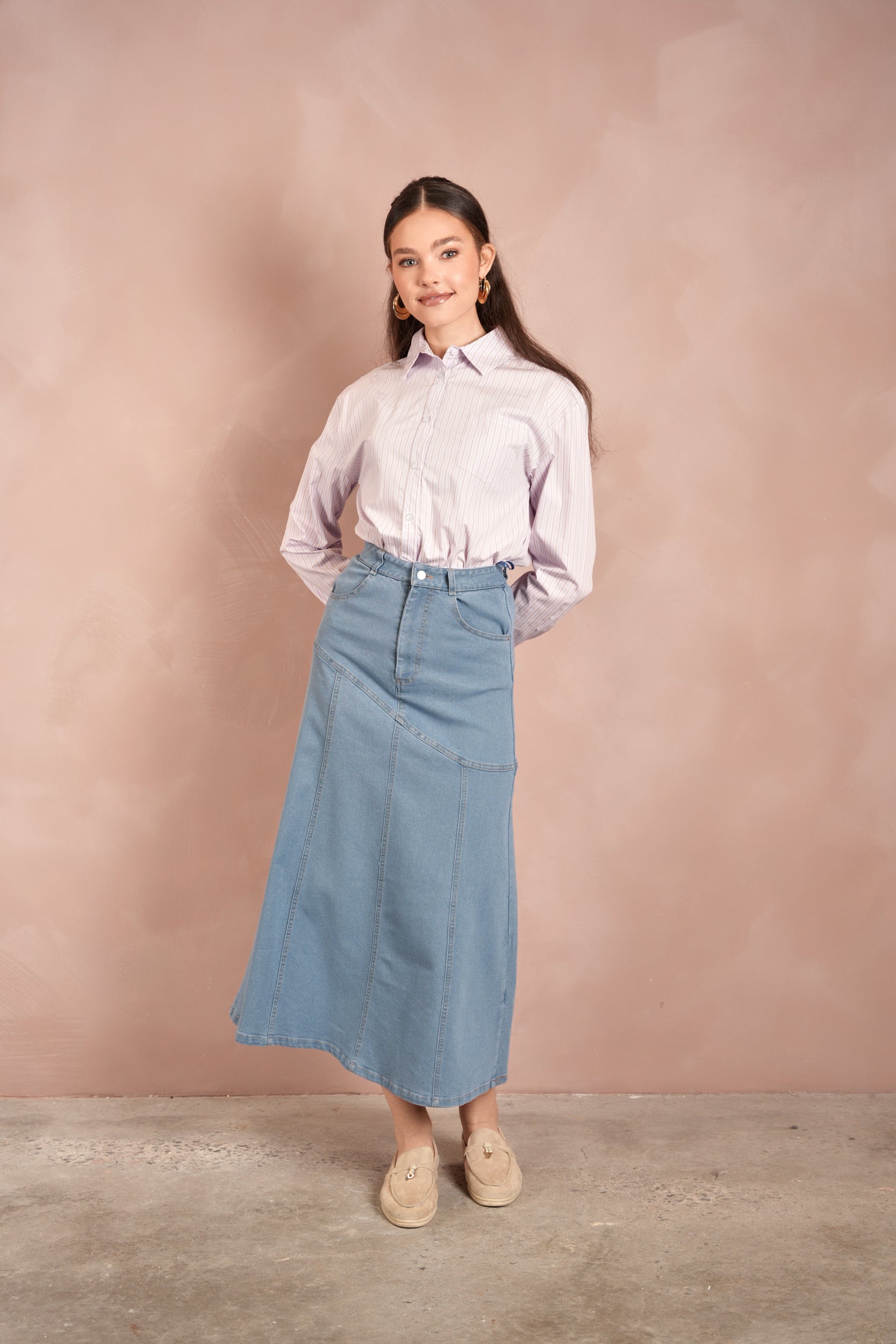 Denim Angled Yoke Skirt – udelny.com