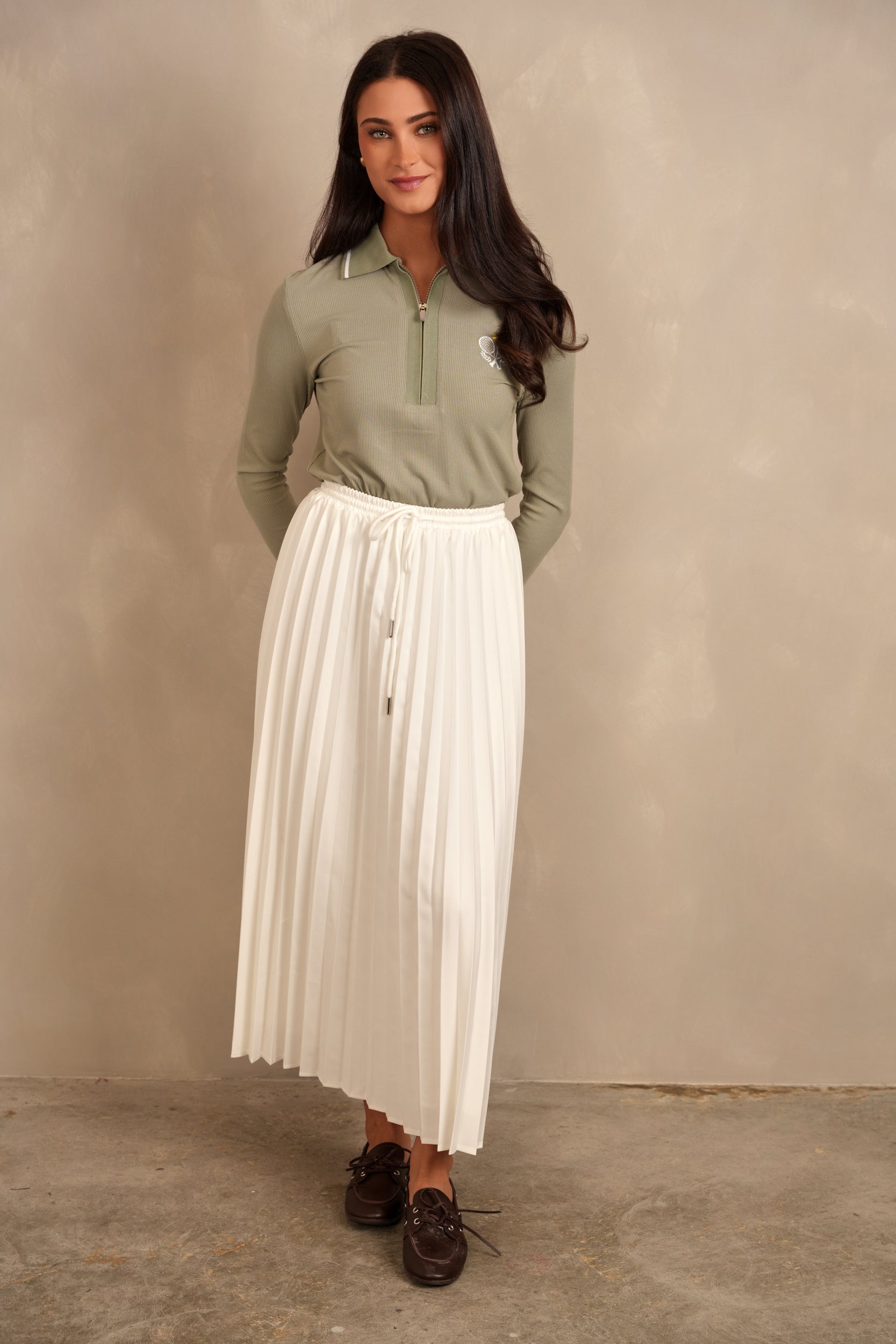 Drawstring Pleated Skirt - Maxi