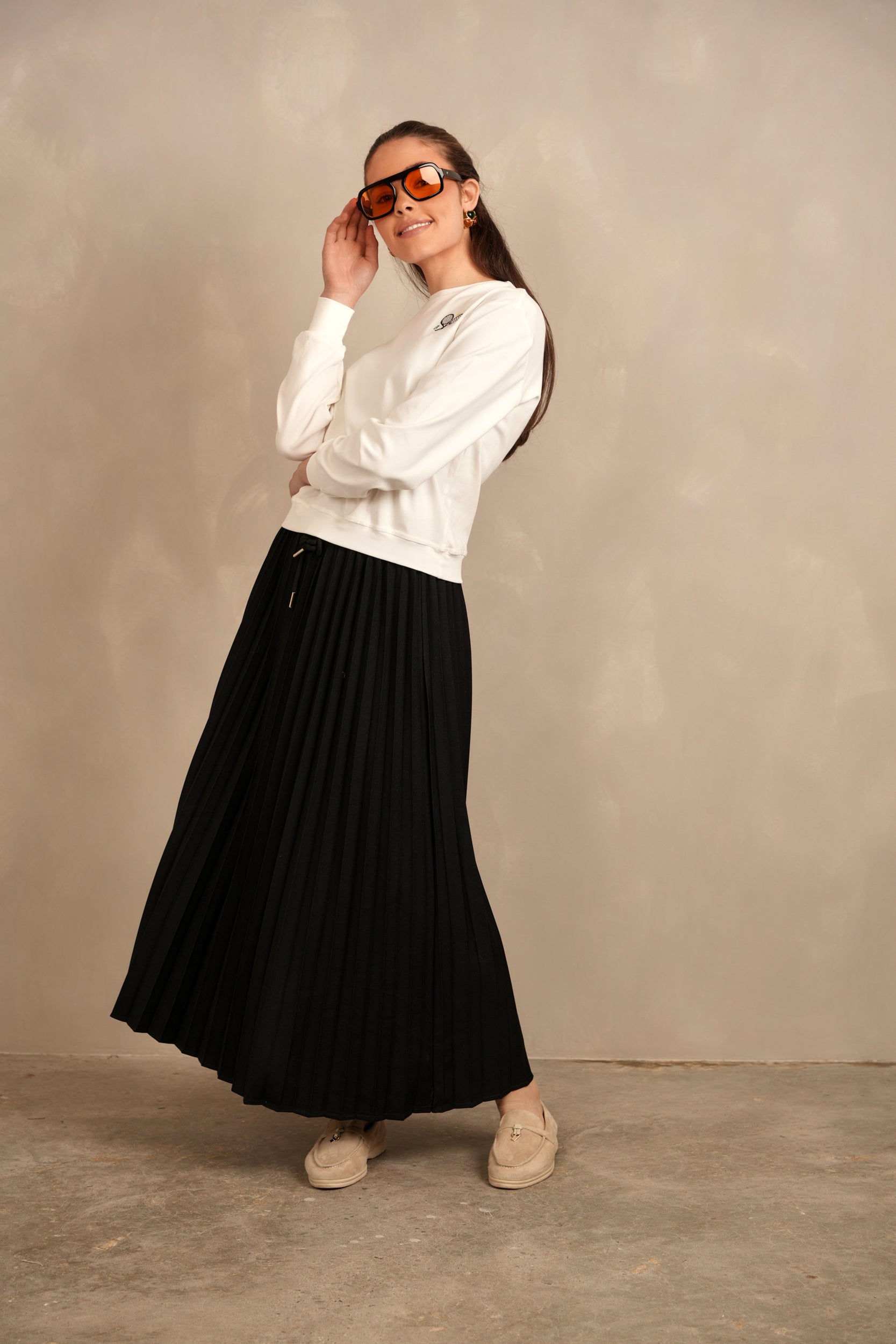 Drawstring Pleated Skirt - Maxi