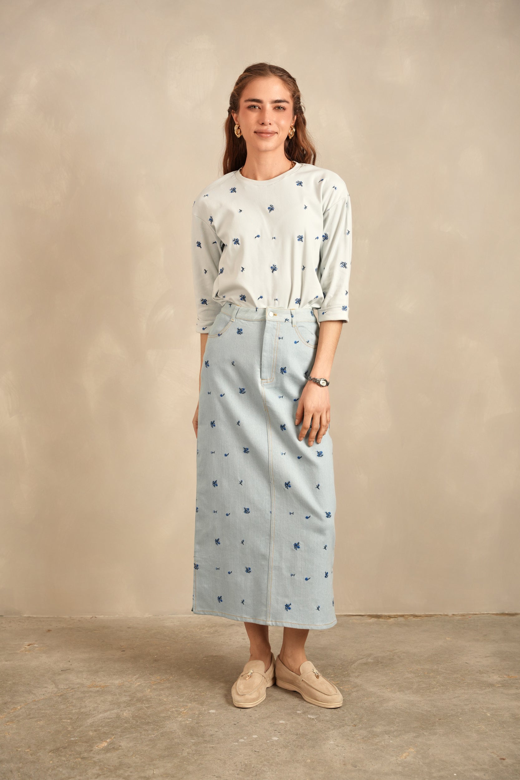 Embroidery Denim Skirt