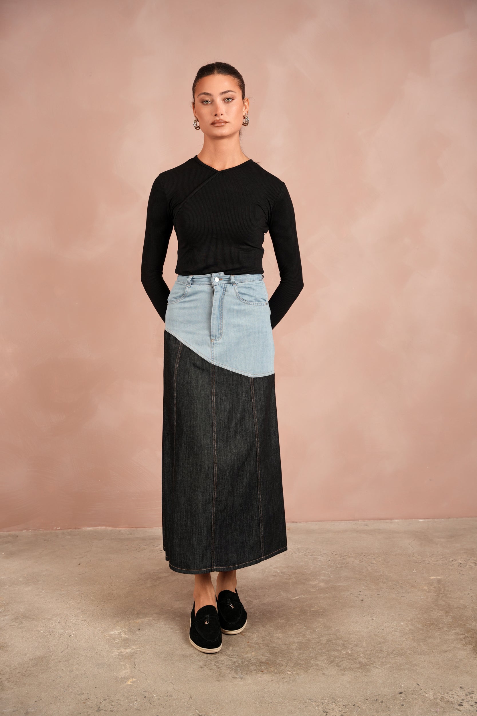 Denim Angled Yoke Skirt – udelny.com
