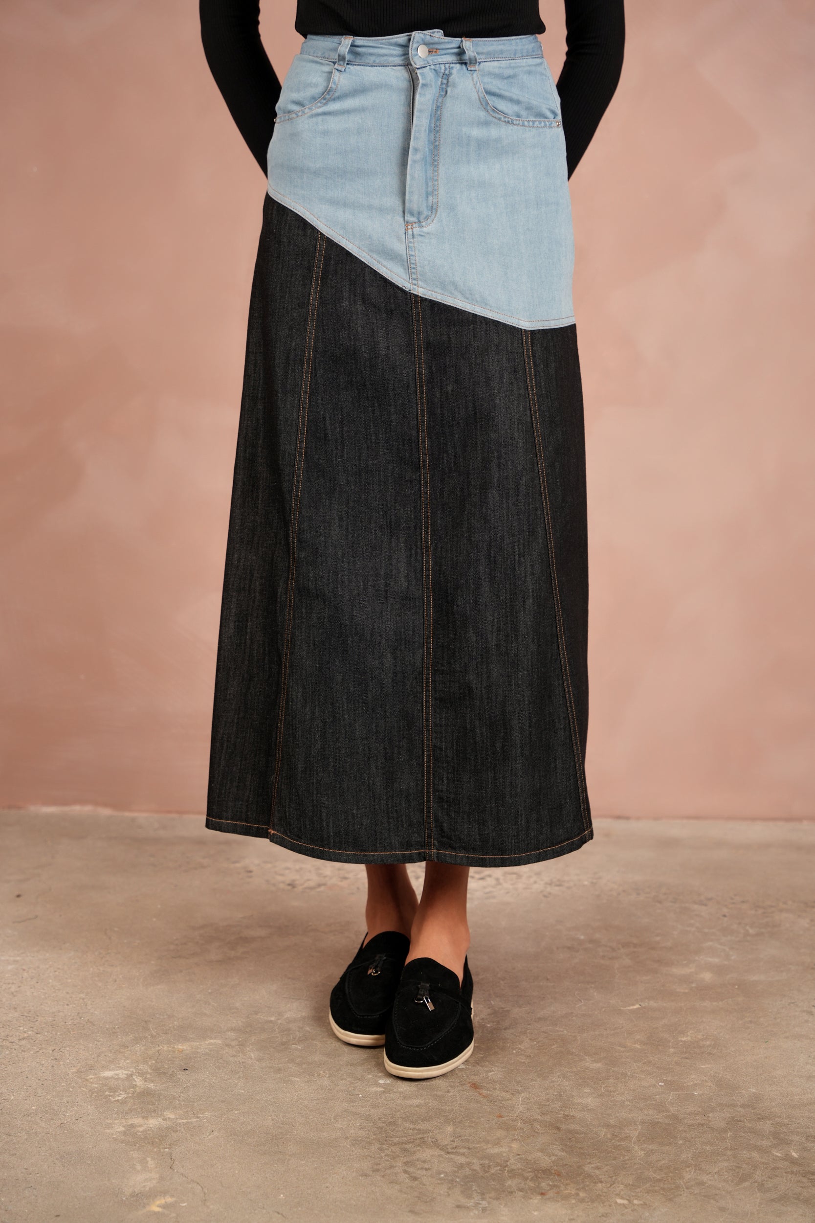 Denim Angled Yoke Skirt