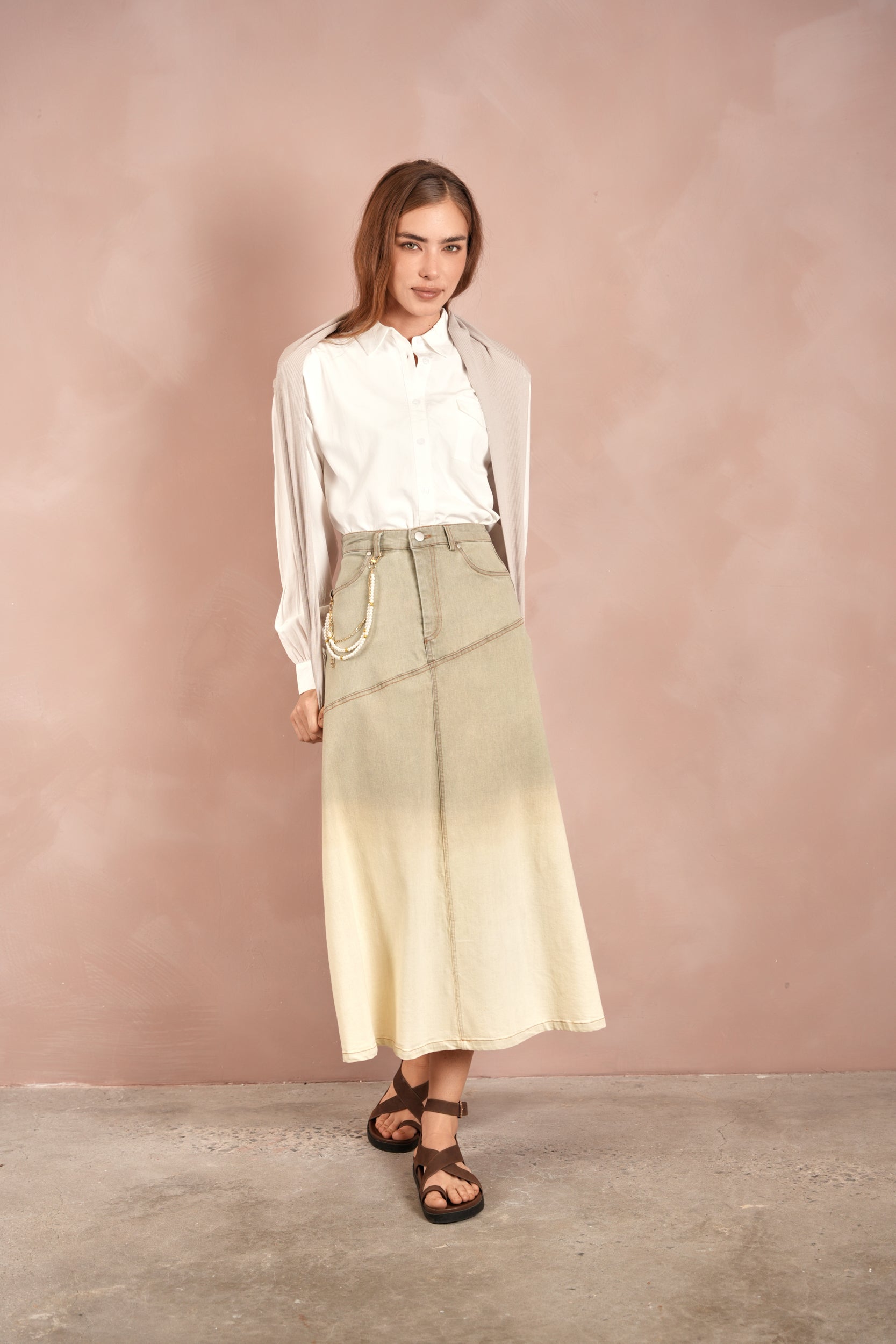 Embellished Chain Denim Skirt