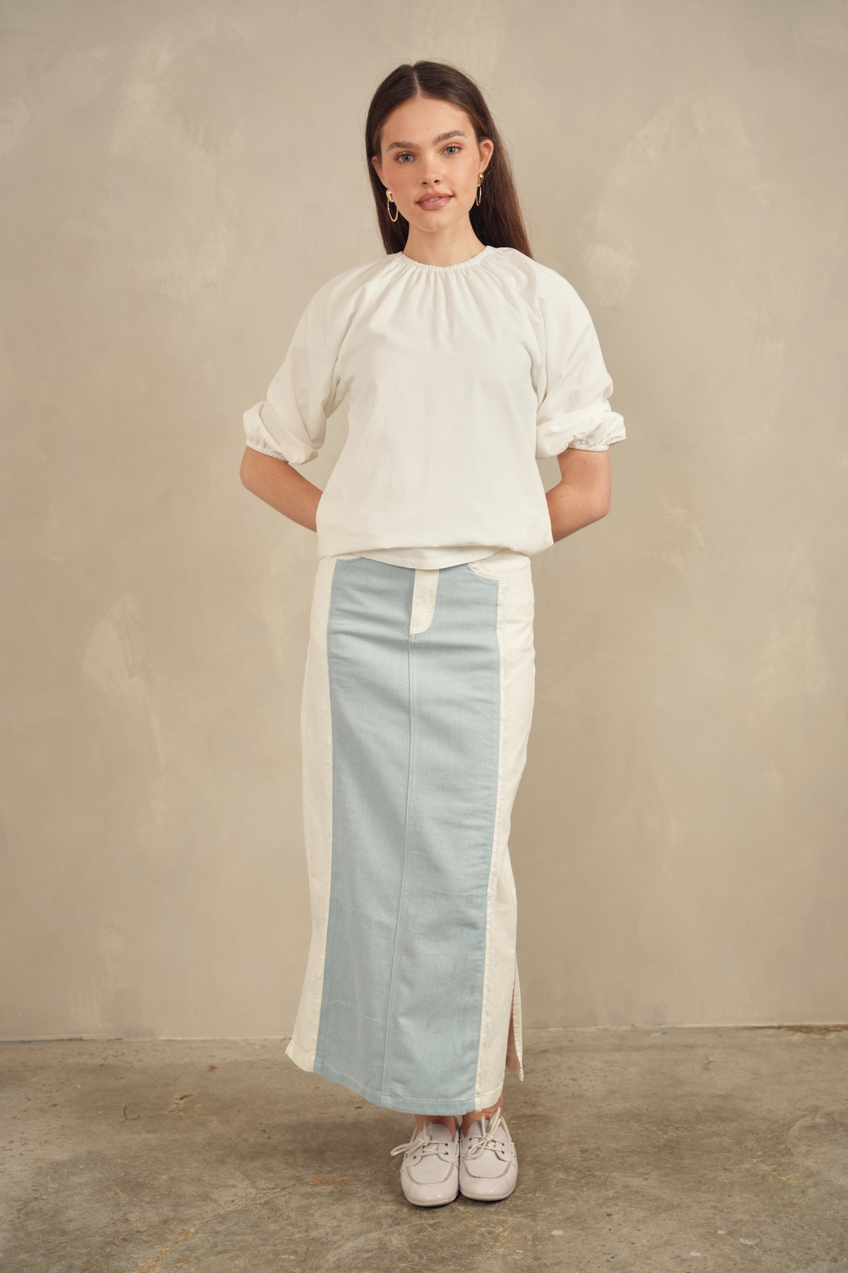 Color Block Denim Skirt
