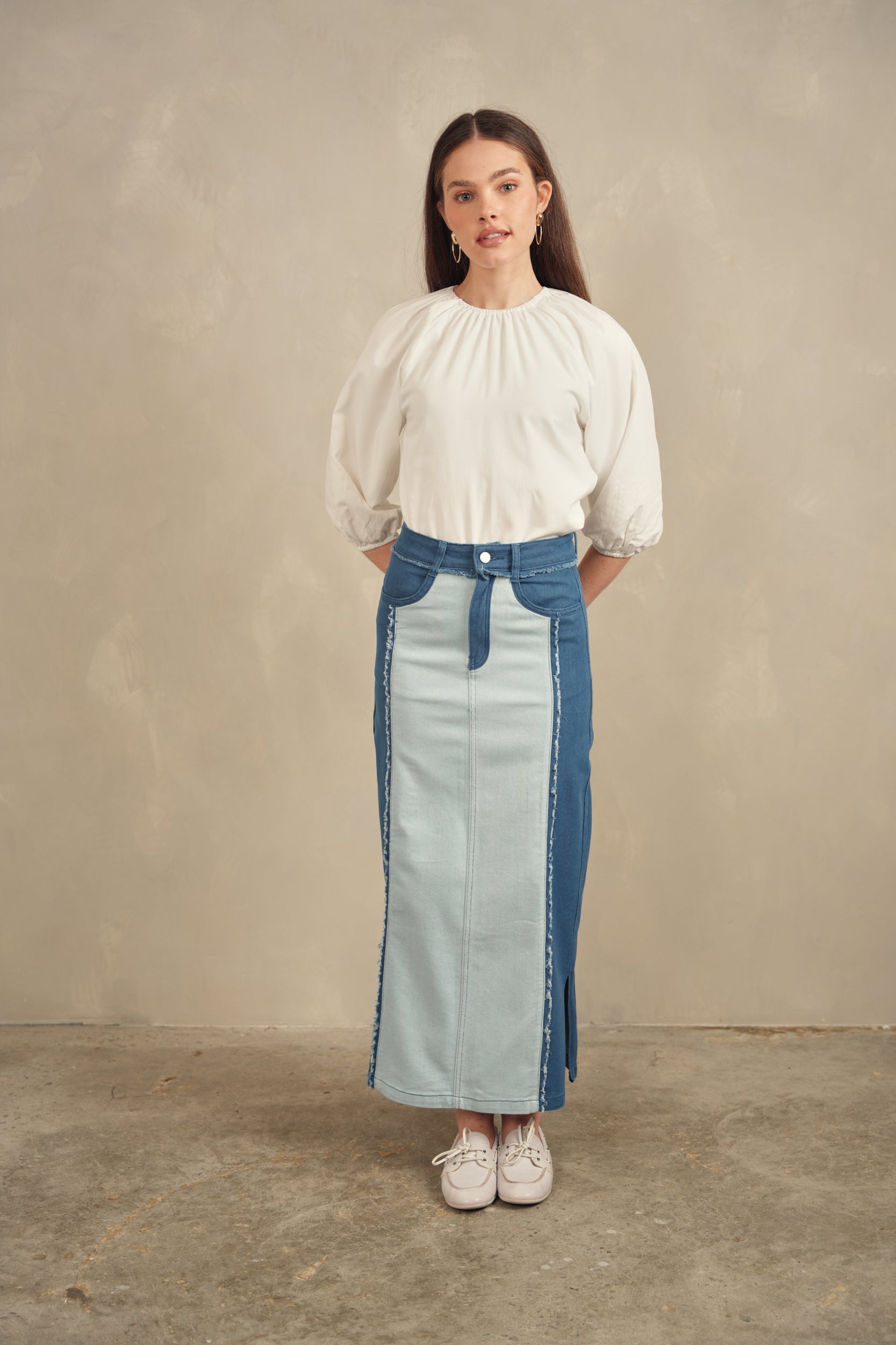 Color Block Denim Skirt