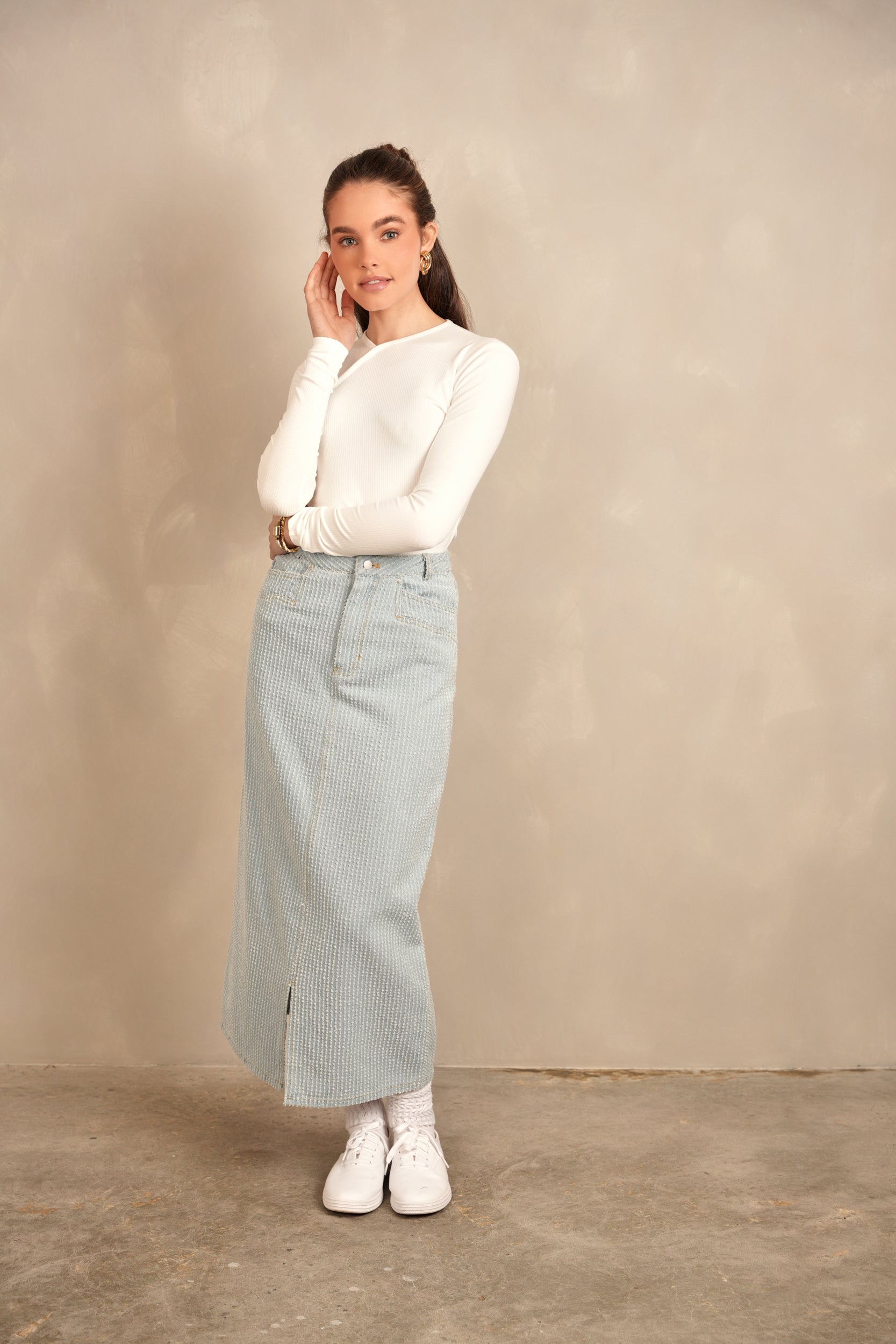 Textured Slit Skirt
