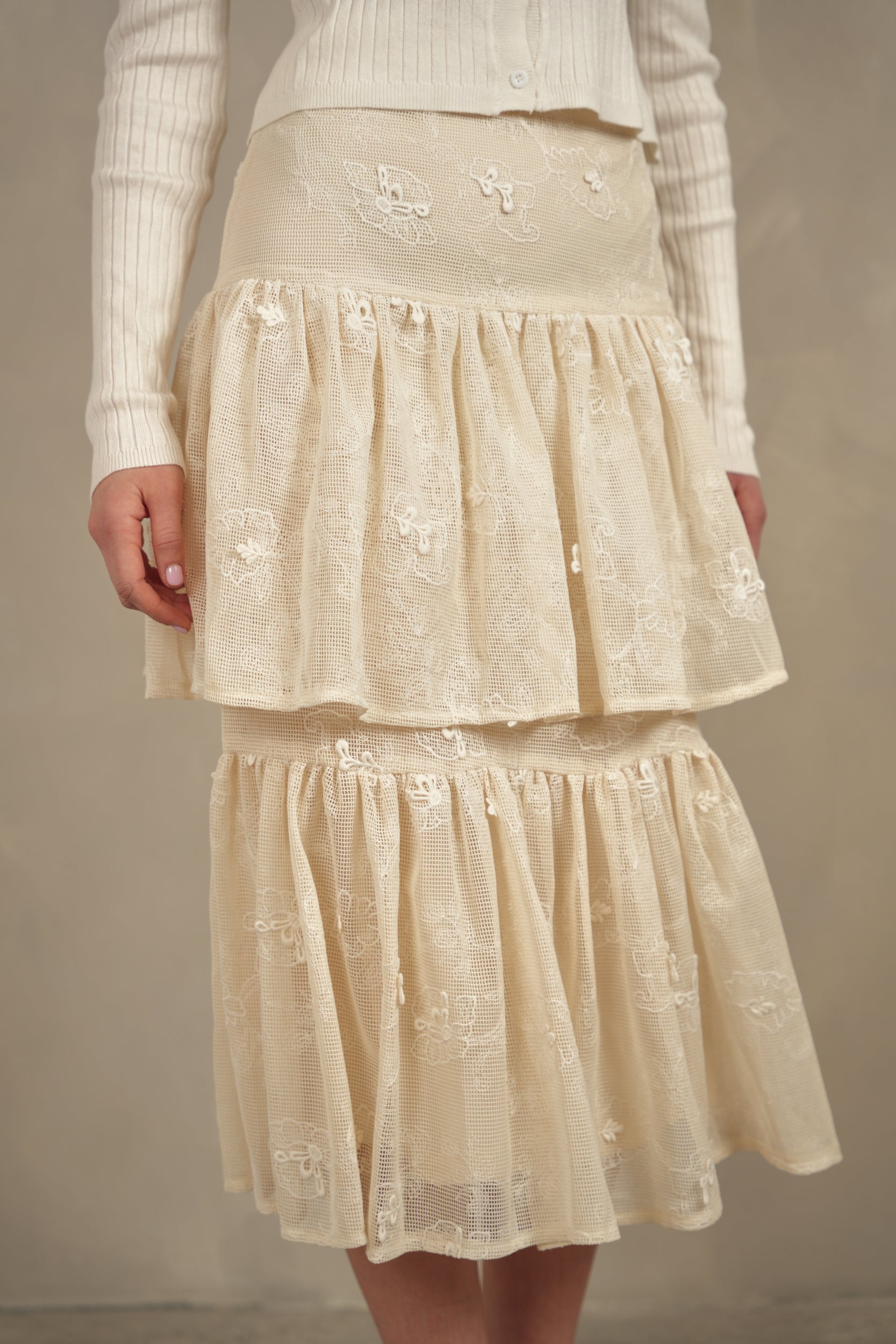 Ivory Eyelet Layered Skirt