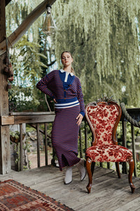 Striped Knit Midi Skirt