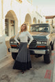 Lace Pleated Denim Skirt - Maxi