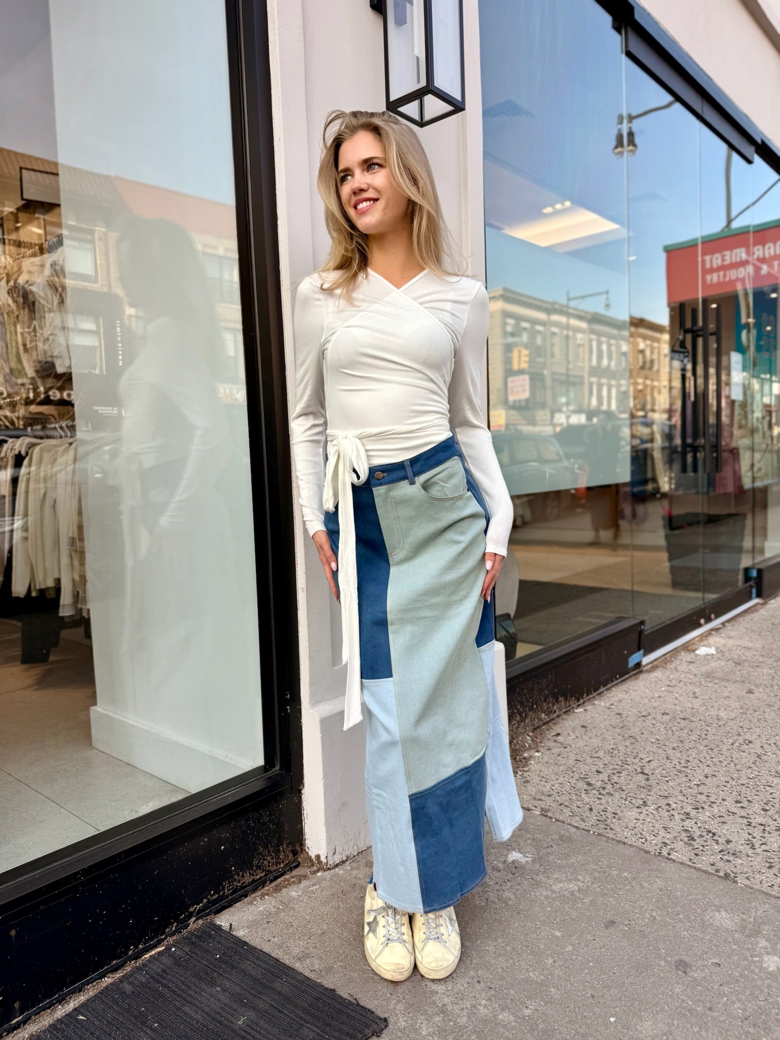 Colorblock Denim Skirt – udelny.com