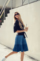 Colorblock Pleated Denim Skirt