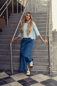 Button Denim Skirt
