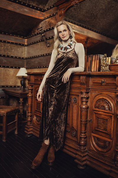Crushed Velvet Slip Dress –