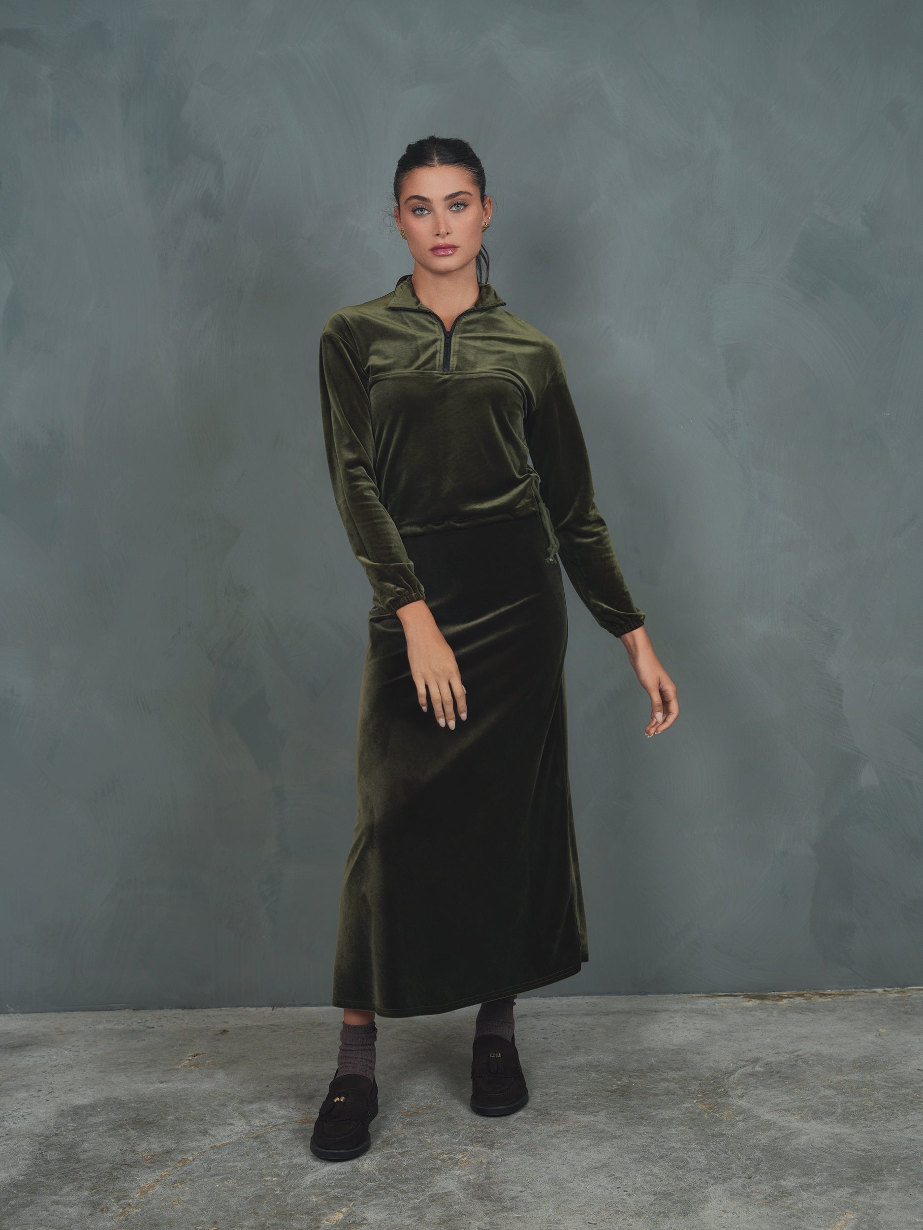 Velour Half Zip Sweatshirt