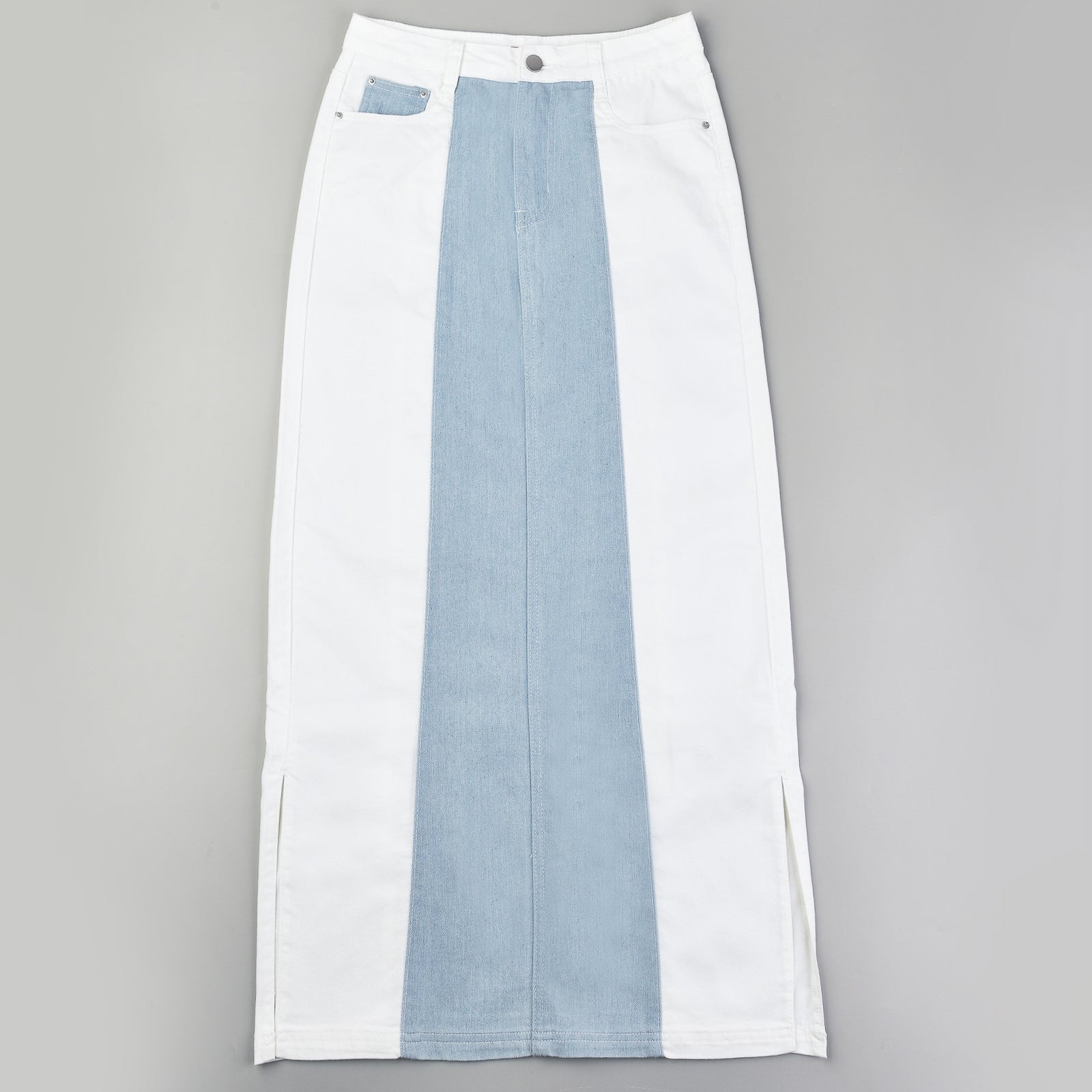 スカート Dress+skirt(S) Colorblock Pleated Denim Skirt - Long – udelny.com