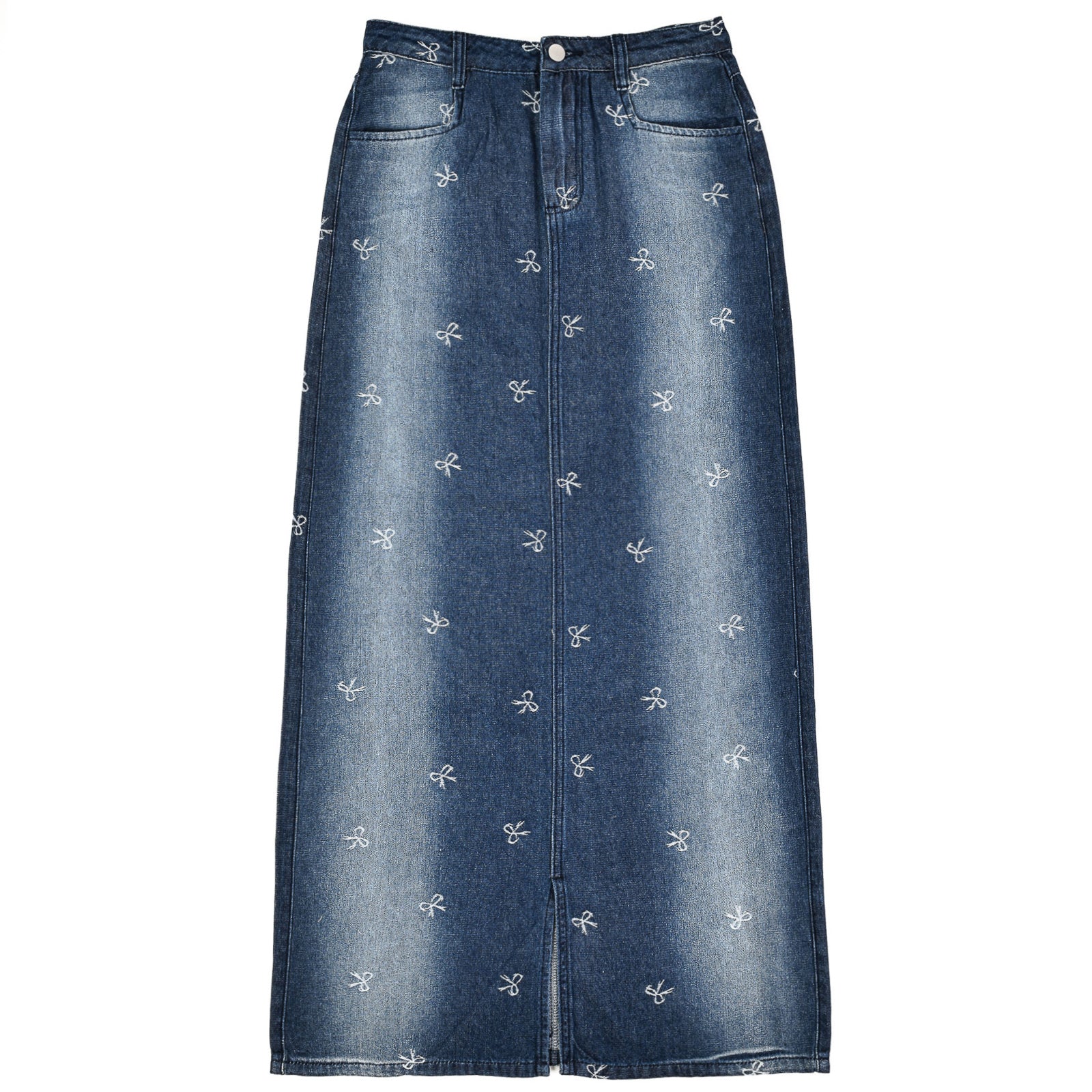 【Anyone more】Diven Black Blue Denim Skirt Denim Skirt With Bows – udelny.com