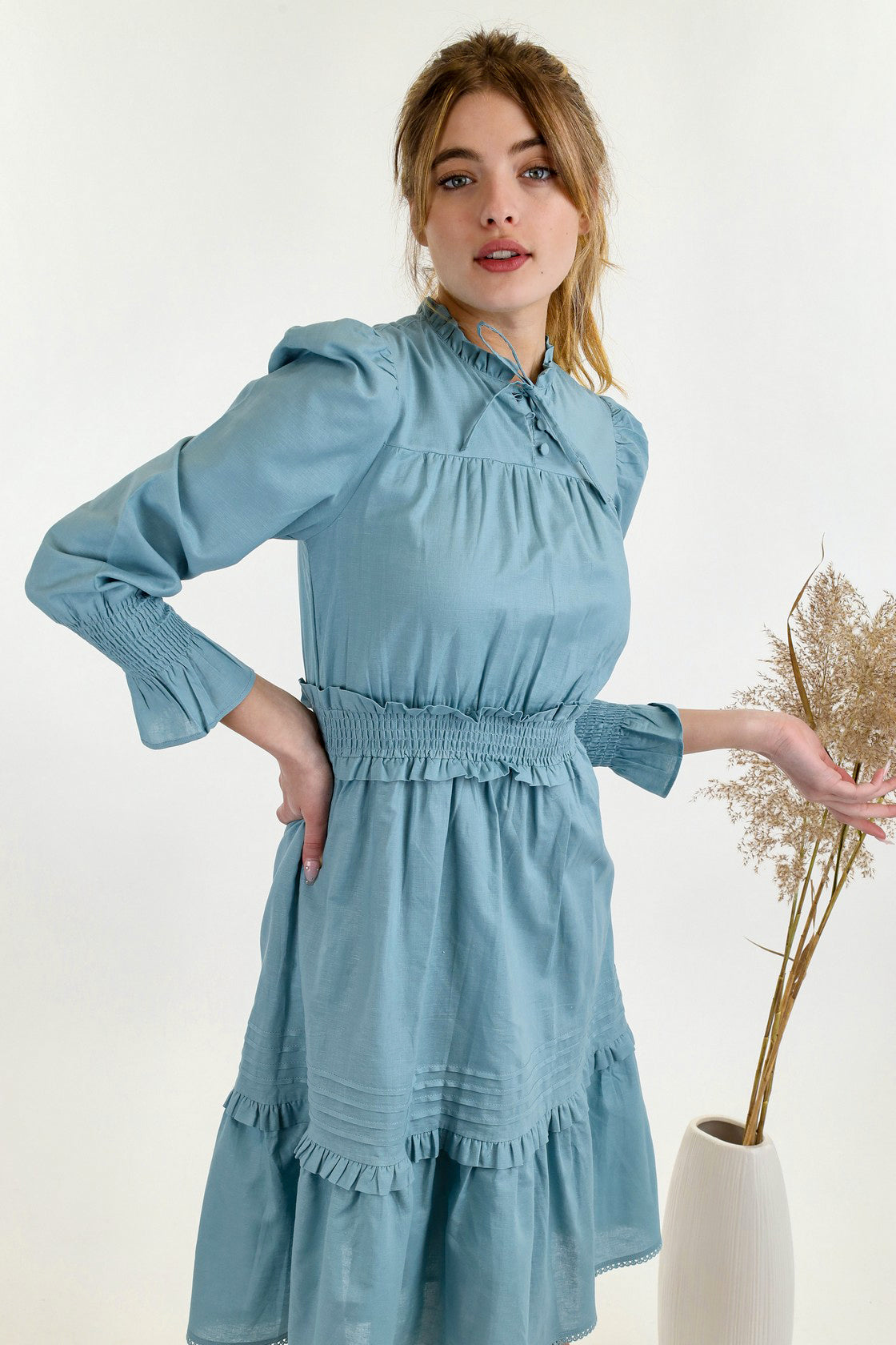 Linen Waisted Dress With Seams – udelny.com